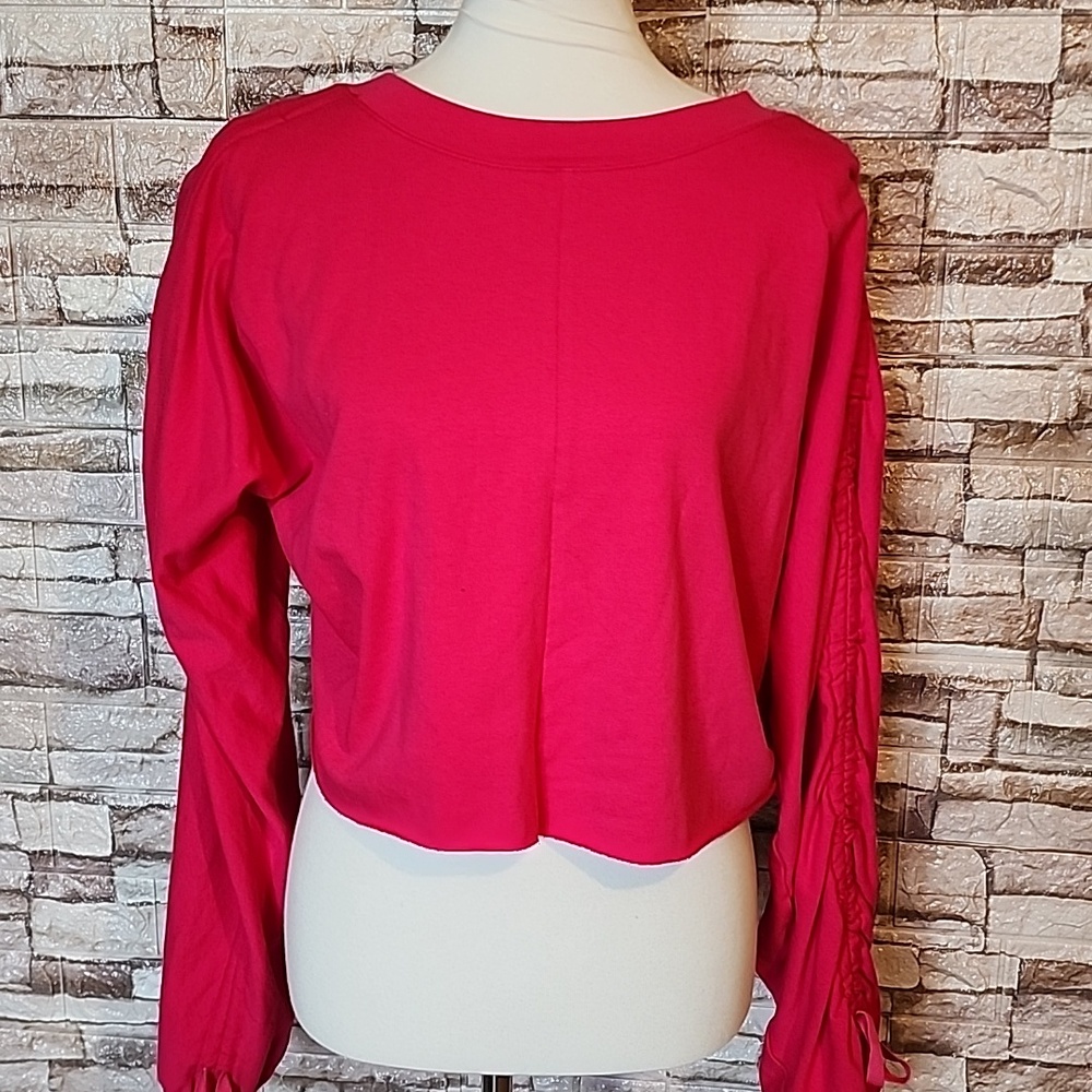 Savvi Pink Long Sleeve Top Brand New Blouse with Adjustable Drawstring Sleeves